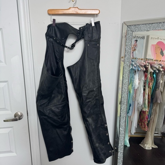 Vintage Black Leather Chaps motorcycle S - Picture 7 of 8